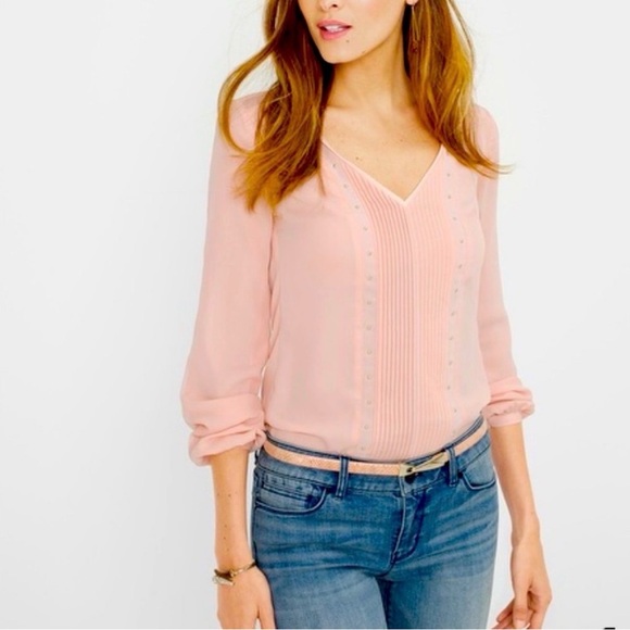 White House Black Market Tops - White House Black Market Blush V-Neck Blouse